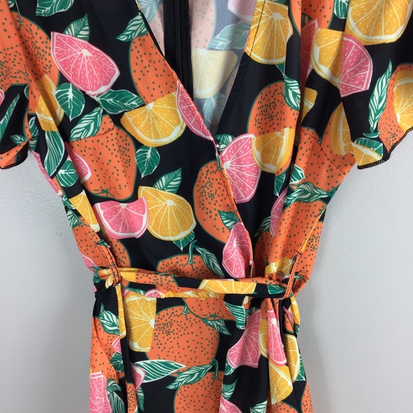 Shein Fruit Print Belted Flare Dress - Picture 6 of 8